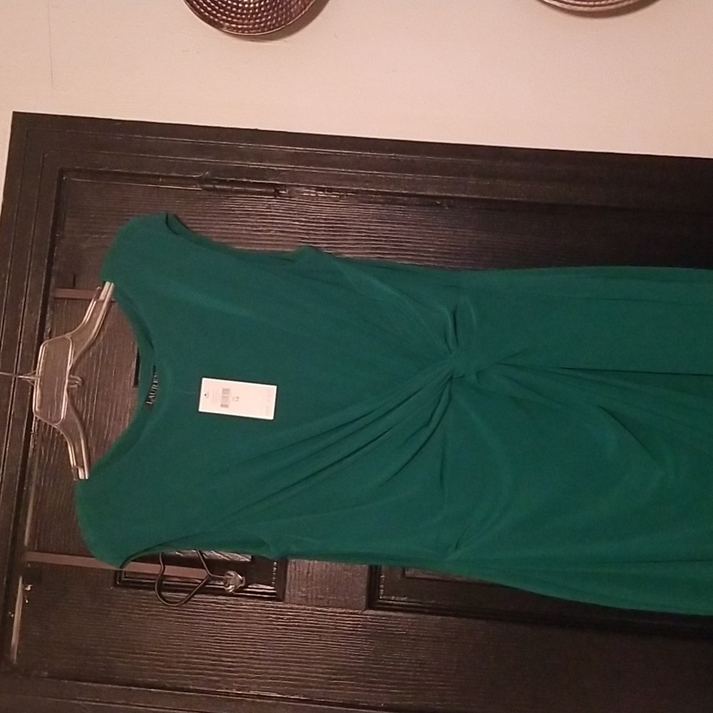 Lauren Ralph Lauren Green Twist-Front Midi Dress